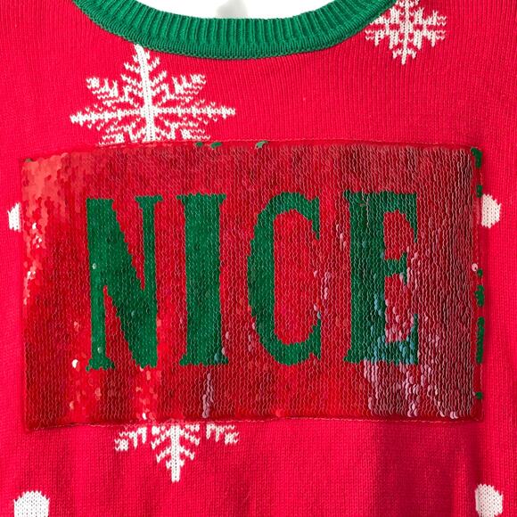 To Be Jolly NAUGHTY OR NICE Changeable Sequin Ugly Christmas Sweater Size XL - Picture 2 of 5